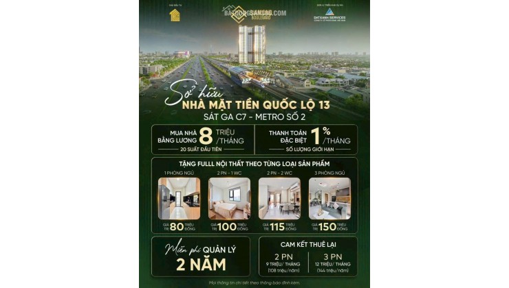 BÁN CĂN HỘ 2PN MẶT TIỀN QUỐC LỘ 13 CHỈ TỪ 2,4 TỶ THANH TOÁN 20% NHẬN NHÀ
